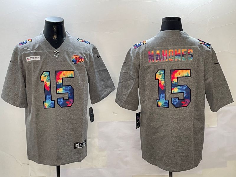 Men Kansas City Chiefs #15 Mahomes Grey Rainbow 2024 Nike Limited NFL Jersey style 1->kansas city chiefs->NFL Jersey